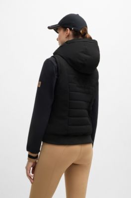 Equestrian puffer gilet with logo embroidery, Black