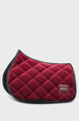 Equestrian jumping saddle pad in velvet, Dark Red