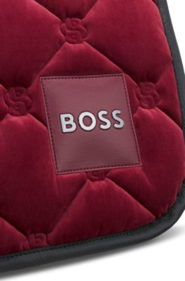 Equestrian jumping saddle pad in velvet, Dark Red