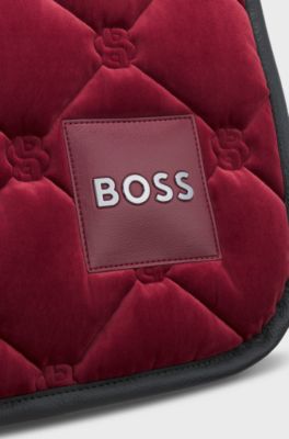 Equestrian jumping saddle pad in velvet, Dark Red