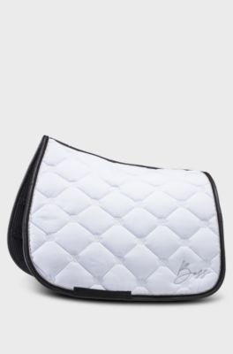 Equestrian dressage saddle pad with crystal trim, White