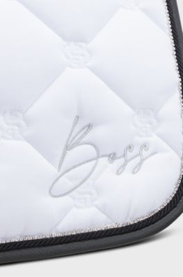 Equestrian dressage saddle pad with crystal trim, White