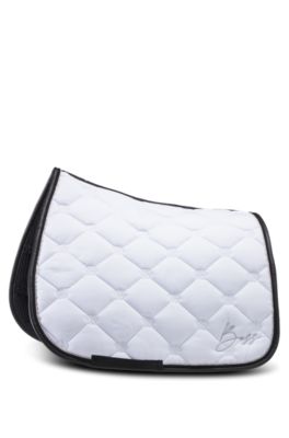 Equestrian white dressage saddle pad with crystal trim, White
