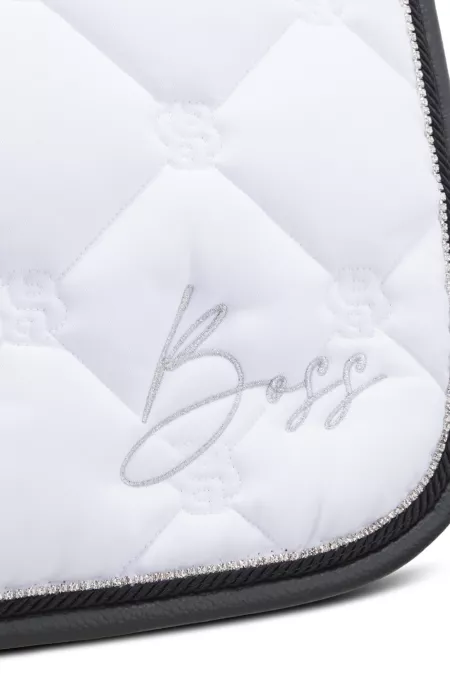Equestrian white dressage saddle pad with crystal trim