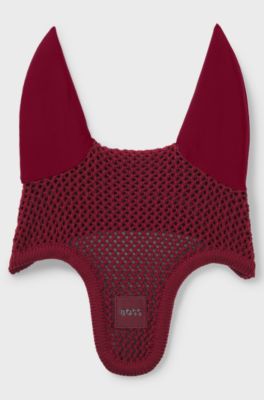 Equestrian crochet-knit fly veil, Dark Red