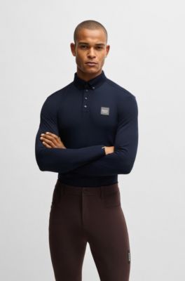 Camicia da equitazione per l'allenamento in tessuto elasticizzato traspirante, Blu scuro