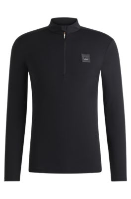 Equestrian training shirt in stretch fabric with zip placket, Black