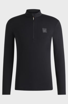 Equestrian training shirt in stretch fabric with zip placket, Black