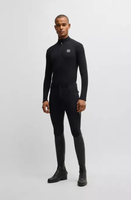 Equestrian training shirt in stretch fabric with zip placket