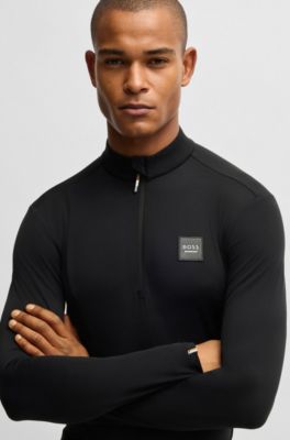 Camicia da equitazione per l'allenamento in tessuto elasticizzato con chiusura con zip, Nero