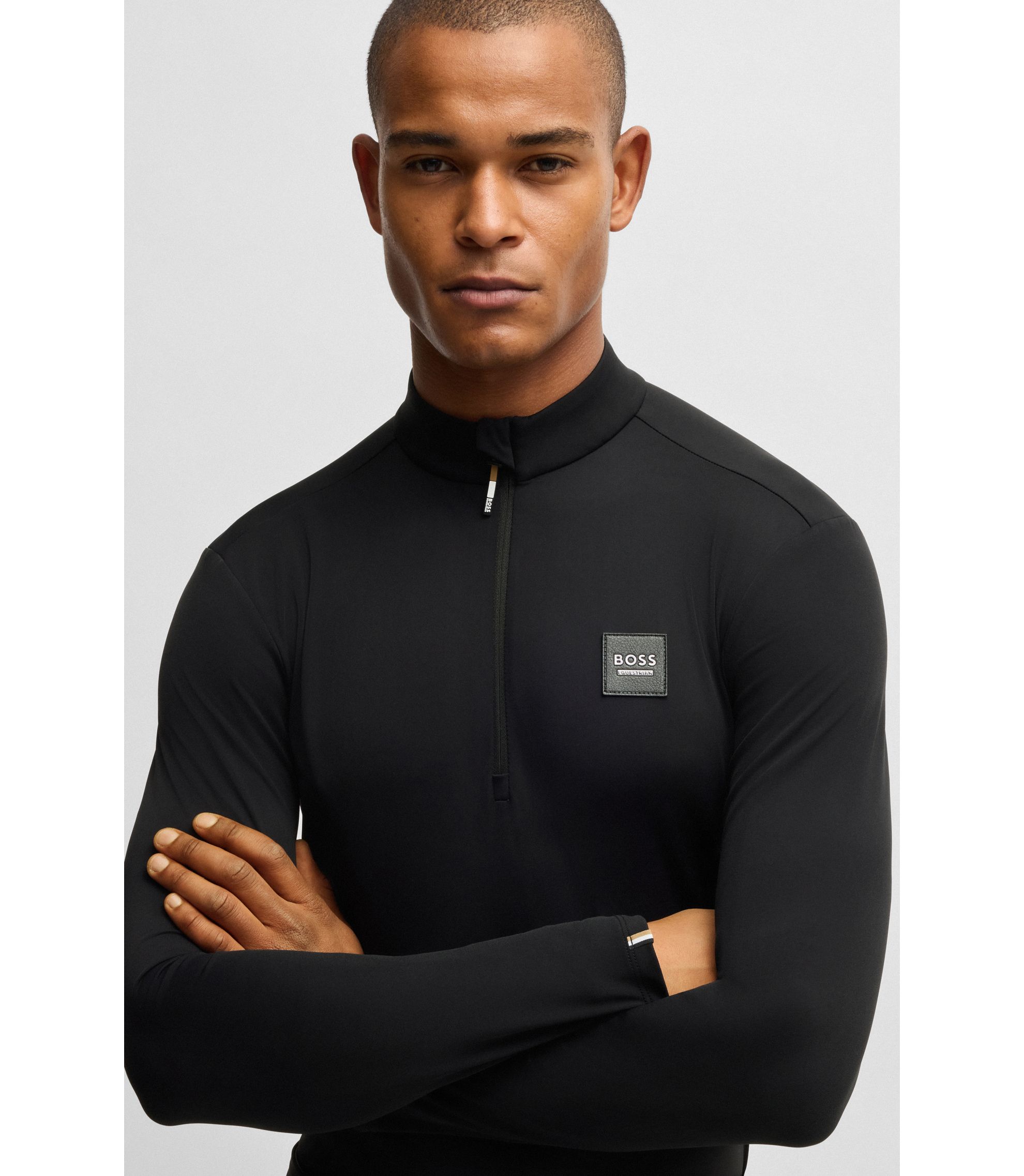 BOSS - Equestrian training shirt in stretch fabric with zip