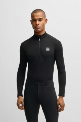 Camicia da equitazione per l'allenamento in tessuto elasticizzato con chiusura con zip, Nero