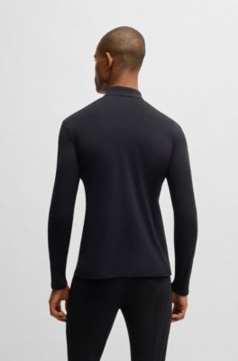 Camicia da equitazione per l'allenamento in tessuto elasticizzato con chiusura con zip, Nero