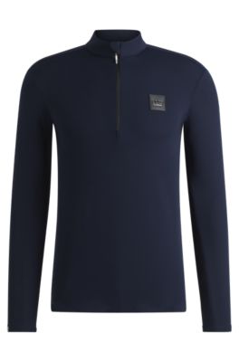 Equestrian training shirt in stretch fabric with zip placket, Dark Blue