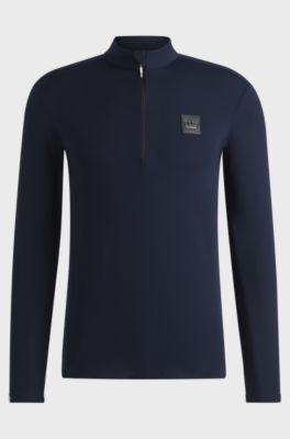 Chemise d&rsquo;entra&icirc;nement d&rsquo;&eacute;quitation en tissu stretch avec patte zipp&eacute;e, Bleu fonc&eacute;