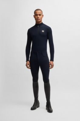 Chemise d&rsquo;entra&icirc;nement d&rsquo;&eacute;quitation en tissu stretch avec patte zipp&eacute;e, Bleu fonc&eacute;