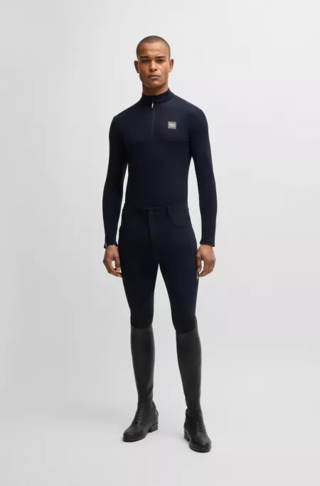 Equestrian training shirt in stretch fabric with zip placket