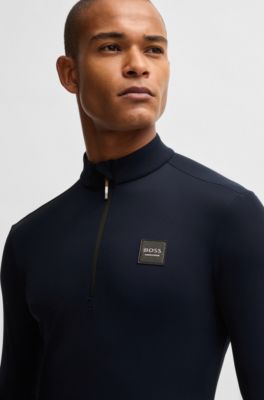 Chemise d&rsquo;entra&icirc;nement d&rsquo;&eacute;quitation en tissu stretch avec patte zipp&eacute;e, Bleu fonc&eacute;