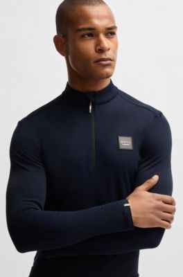 Camicia da equitazione per l'allenamento in tessuto elasticizzato con chiusura con zip, Blu scuro