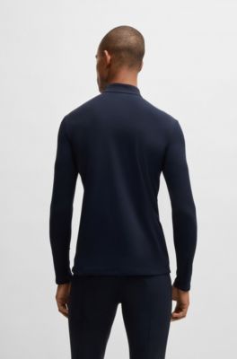 Camicia da equitazione per l'allenamento in tessuto elasticizzato con chiusura con zip, Blu scuro