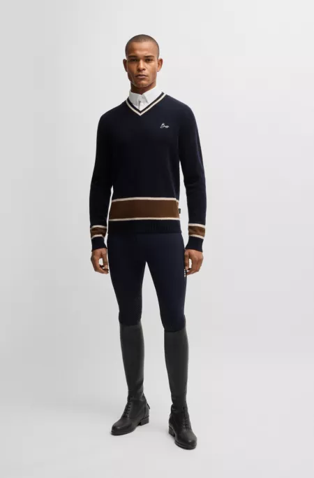 Equestrian V-neck sweater in wool and cashmere