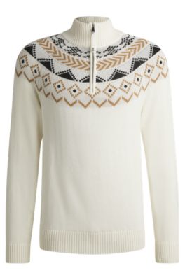 Equestrian troyer sweater with knitted pattern, White
