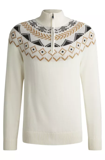 Equestrian troyer sweater with knitted pattern