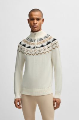 Equestrian troyer sweater with knitted pattern, Natural