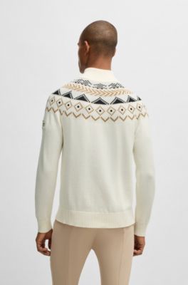 Equestrian troyer sweater with knitted pattern, Natural