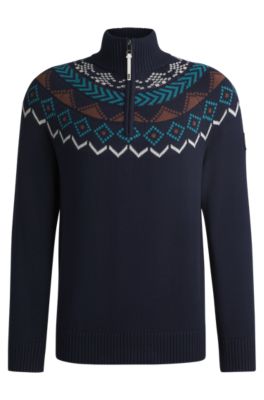 Equestrian troyer sweater with knitted pattern, Dark Blue