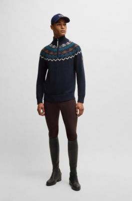 Ruitertrui in troyer-stijl met gebreid patroon, Donkerblauw