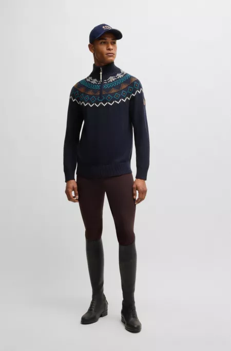 Equestrian troyer sweater with knitted pattern