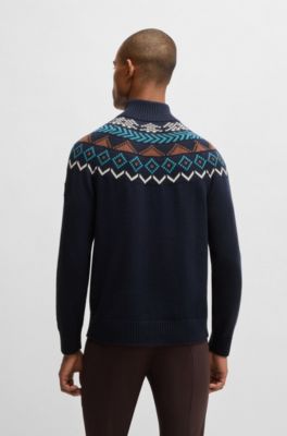 Ruitertrui in troyer-stijl met gebreid patroon, Donkerblauw