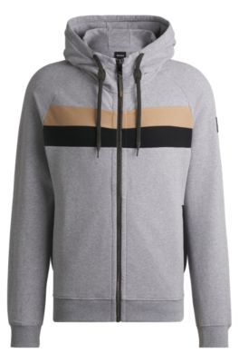Equestrian zip-up hoodie in Italian stretch cotton, Silver