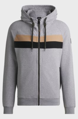 Equestrian zip-up hoodie in Italian stretch cotton, Silver