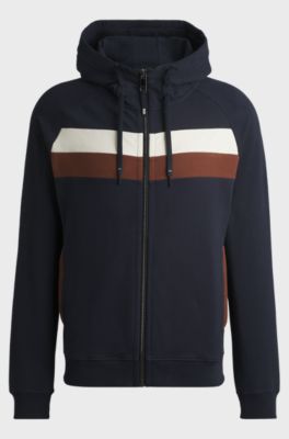 Equestrian zip-up hoodie in Italian stretch cotton, Dark Blue