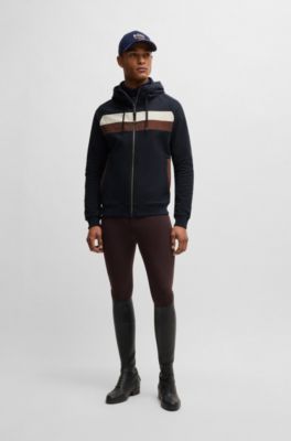 Sweat &agrave; capuche d&rsquo;&eacute;quitation en coton stretch italien avec fermeture &eacute;clair, Bleu fonc&eacute;