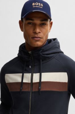 Equestrian zip-up hoodie in Italian stretch cotton, Dark Blue