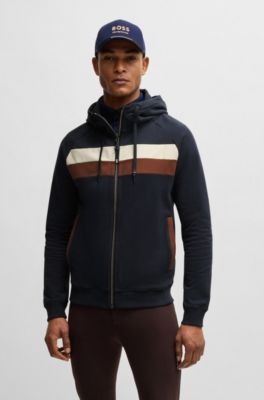 Sweat &agrave; capuche d&rsquo;&eacute;quitation en coton stretch italien avec fermeture &eacute;clair, Bleu fonc&eacute;