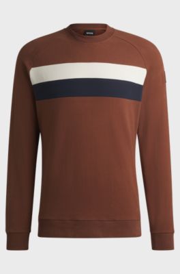 Equestrian stretch-cotton sweatshirt with block stripes, Brown
