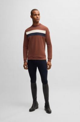 Equestrian stretch-cotton sweatshirt with block stripes, Brown