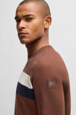 Equestrian stretch-cotton sweatshirt with block stripes, Brown