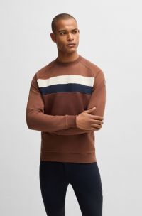 Equestrian stretch-cotton sweatshirt with block stripes, Brown