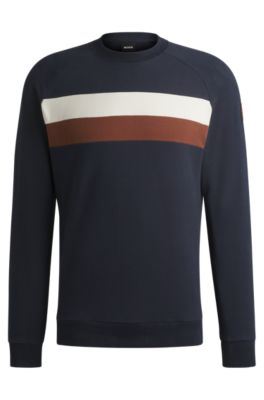 Equestrian stretch-cotton sweatshirt with block stripes, Dark Blue