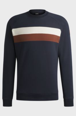 Equestrian stretch-cotton sweatshirt with block stripes, Dark Blue