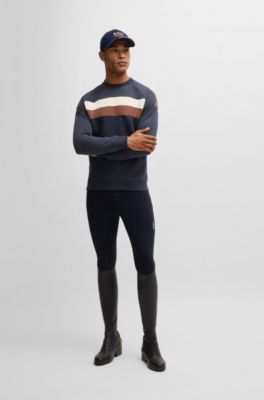Equestrian stretch-cotton sweatshirt with block stripes, Dark Blue