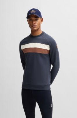 Sweatshirt van stretchkatoen met blokstrepen, voor de ruitersport, Donkerblauw