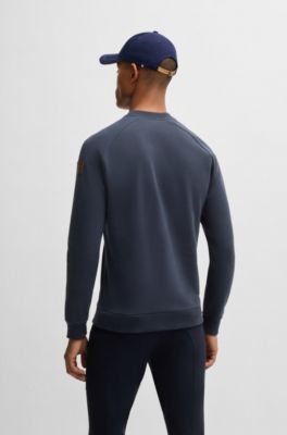 Equestrian stretch-cotton sweatshirt with block stripes, Dark Blue