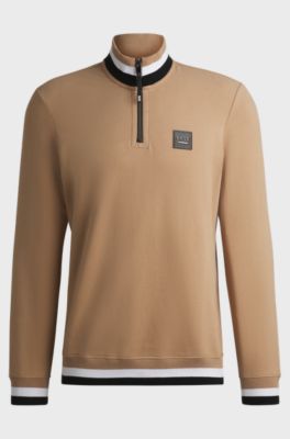 Reitsport-Sweatshirt aus Stretch-Baumwolle mit Troyerkragen, Beige