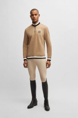 Sweatshirt in troyer-stijl van stretchkatoen, voor de ruitersport, Beige